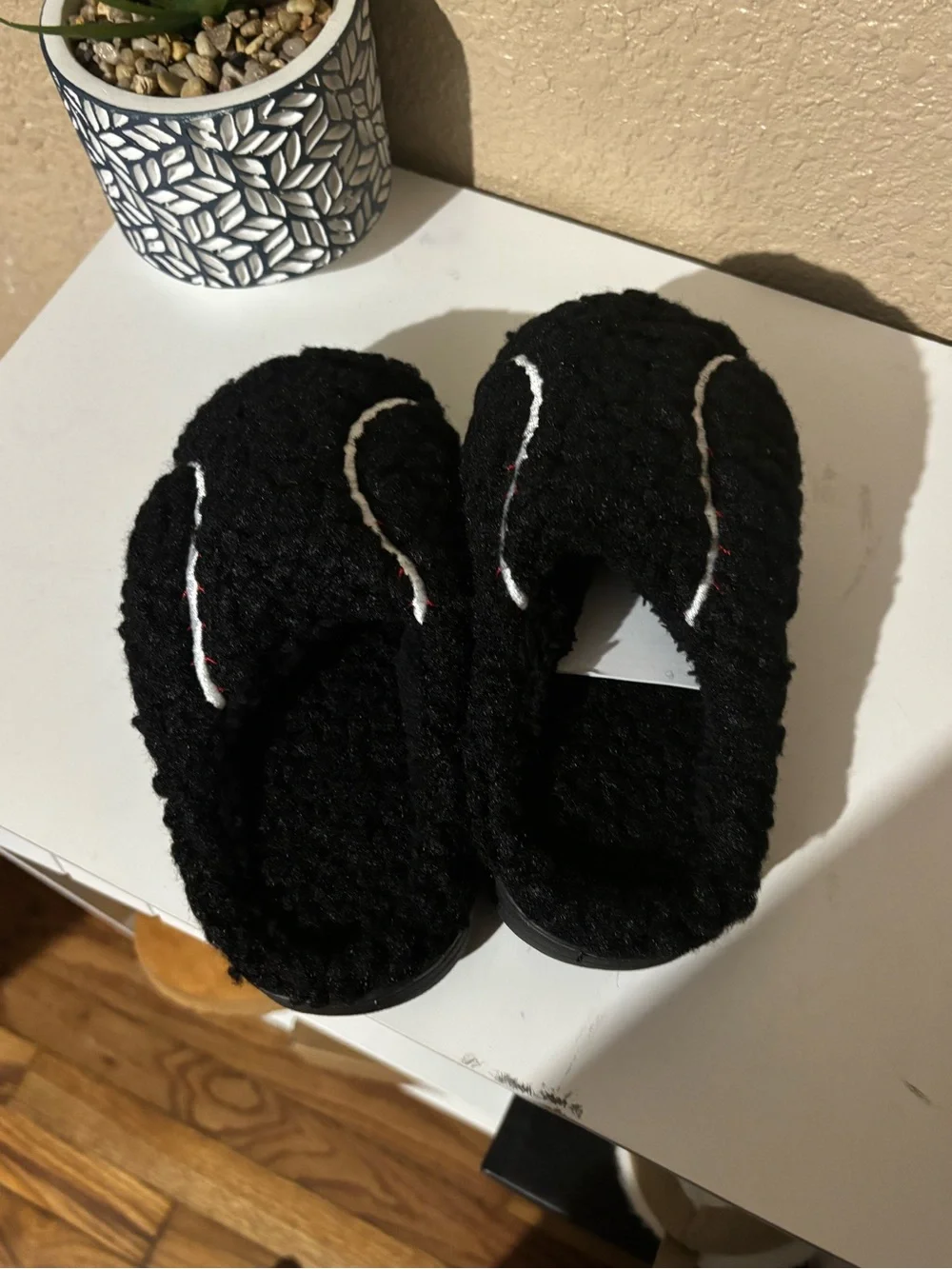 Kids Cozy Black Slip-On Plush Slippers